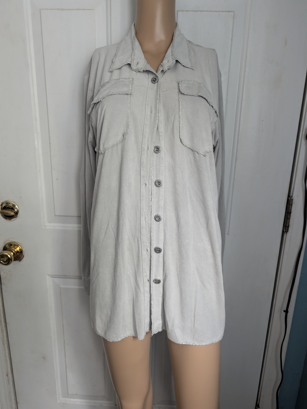 Tempo Paris Light Gray Button-Front Mini Shirt Dress
